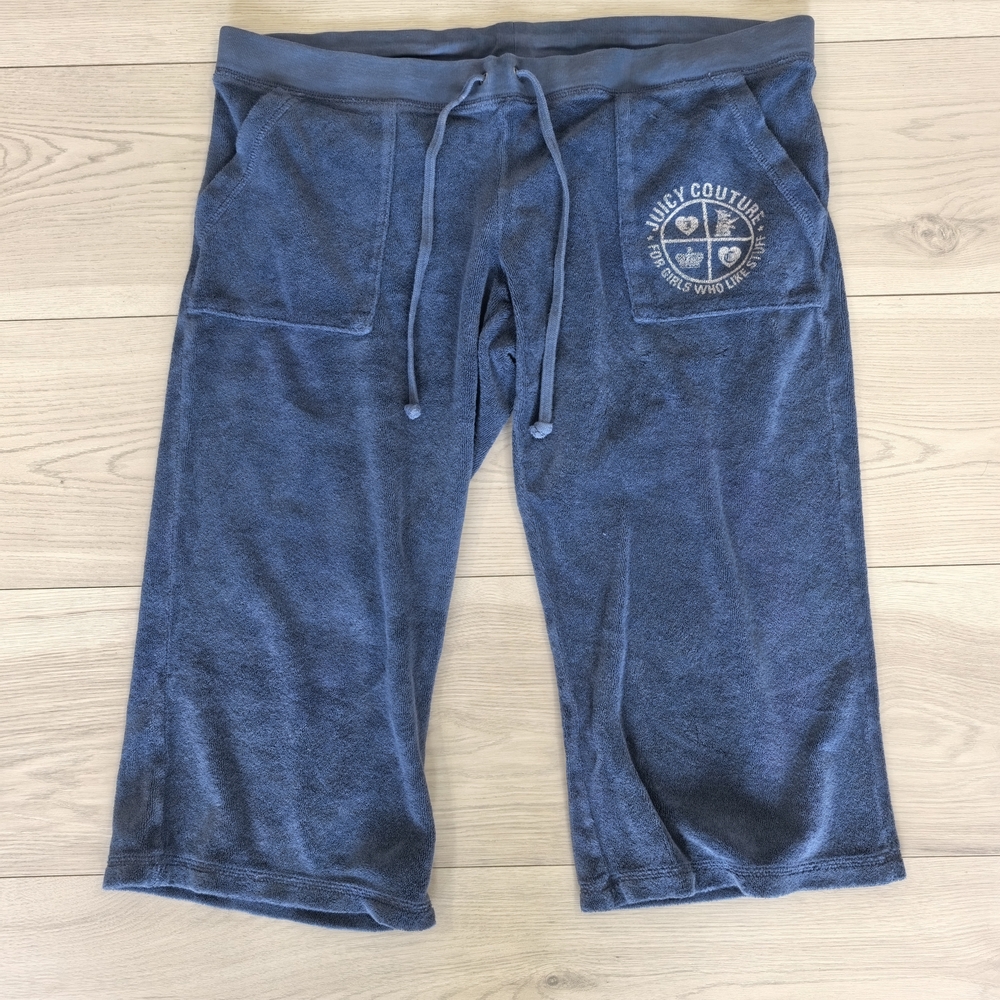 Y2K Juicy Couture Blue Terrycloth Wide Leg Capri Sweatpants Size L